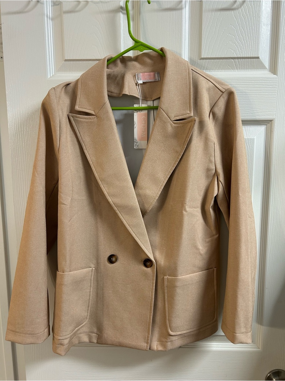 Classic Double-Breasted Cream Blazer Jacket